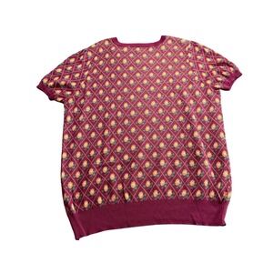 ModCloth Burgundy Floral Argyle Short Sleeve Sweater 3X